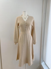 Waist-tight Slimming V-neckline Long Sleeve Mid-length Sweater Dress - Trendy Mix