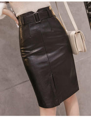 PU Leather Split A Shape Skirt - Trendy Mix