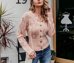 Women's flower T-shirt casual hollow cardigan crew neck - Trendy Mix