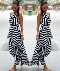 Ladies Printed Loose Dress With Suspenders And Large Swing Skirt - Trendy Mix