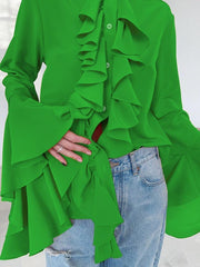 Design Ruffled Long Sleeve Shirt - Trendy Mix
