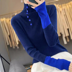 Color Matching Turtleneck Wool Sweater All-matching - Trendy Mix