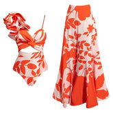 2024 Women's One Shoulder Ruffle Print One Piece Swimsuit - Beachwear - Trendy Mix