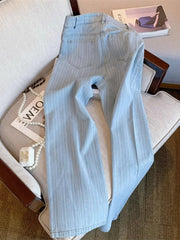 Striped Rhinestone High Waist Wide Leg Jeans - Trendy Mix