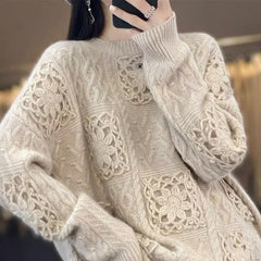 Women's Round Neck Crocheted Hollow Knitted Sweater - Trendy Mix