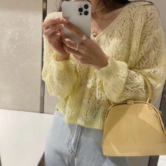 Gentle Wind Crocheted Openwork Knitted Cardigan - Trendy Mix