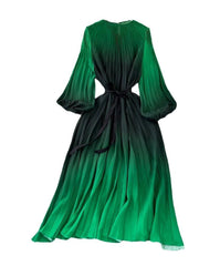 Mid-length A- Line Gradient Pleated Dress - Trendy Mix