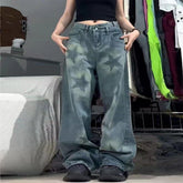 Women's Printed Irregular High Waist Wide-leg Jeans - Trendy Mix