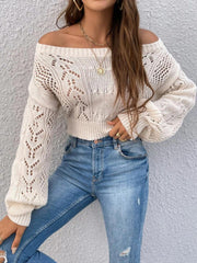 Pullover Short Off-neck Off-the-shoulder Hollow-out Sweater - Trendy Mix