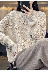 Women's Round Neck Crocheted Hollow Knitted Sweater - Trendy Mix