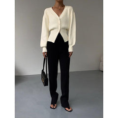 Fashion V-neck Sweater Coat Women New Style Short Long Sleeves - Trendy Mix