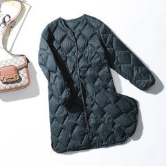 Women's Fashionable Elegant Rhombus V-neck White Duck Down Casual Jacket - Trendy Mix