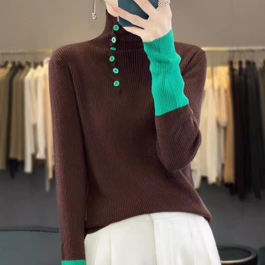 Color Matching Turtleneck Wool Sweater All-matching - Trendy Mix