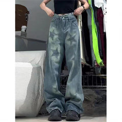 Women's Printed Irregular High Waist Wide-leg Jeans - Trendy Mix