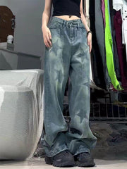 Women's Printed Irregular High Waist Wide-leg Jeans - Trendy Mix