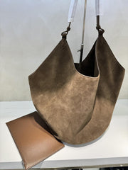 Frosted Cowhide Leather Bucket Bag - Trendy Mix