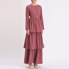 Elegant Golden Rose Long Ankle Robe for Arab Women in Solid Colors - Trendy Mix