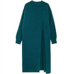 Autumn And Winter Loose Side Slit Long Knitted Sweater Dress - Trendy Mix