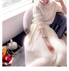 Women's Mohair Long Sleeve Hollow Knit Dress Two Piece - Trendy Mix