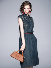 Sleeveless lapel pocket dress - Trendy Mix