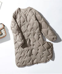 Women's Fashionable Elegant Rhombus V-neck White Duck Down Casual Jacket - Trendy Mix