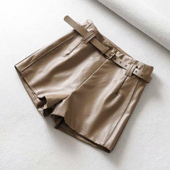 High-waist bud leather shorts - Trendy Mix