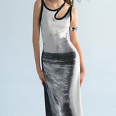 Artistic Small Waist Printed Body Dress - Trendy Mix