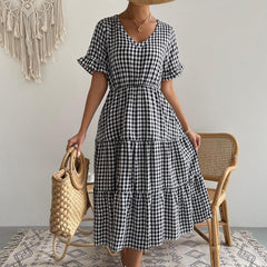 Women's Fashion Temperament Plaid Swing Dress - Trendy Mix