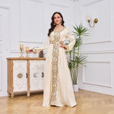 Elegant Apricot Embroidered Long Sleeve Muslim Robe for Women - Trendy Mix