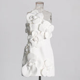 Oblique Shoulder Three-dimensional Flower Design Tight Waist High-grade Short Dress - Trendy Mix