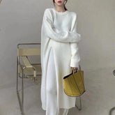 Autumn And Winter Loose Side Slit Long Knitted Sweater Dress - Trendy Mix