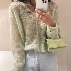 Gentle Wind Crocheted Openwork Knitted Cardigan - Trendy Mix