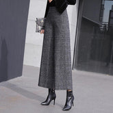 High Waist Coarse Flower Plaid Wide Leg Pants - Trendy Mix