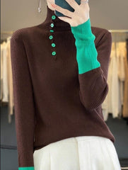 Color Matching Turtleneck Wool Sweater All-matching - Trendy Mix