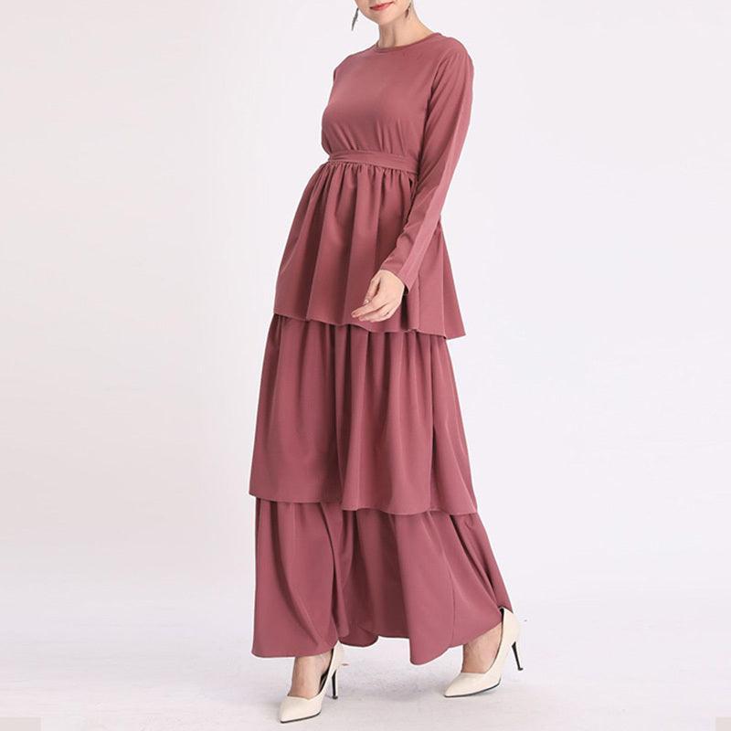 Elegant Golden Rose Long Ankle Robe for Arab Women in Solid Colors - Trendy Mix
