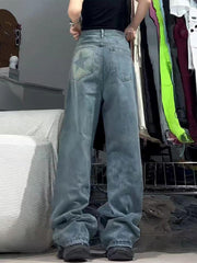 Women's Printed Irregular High Waist Wide-leg Jeans - Trendy Mix