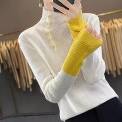 Color Matching Turtleneck Wool Sweater All-matching - Trendy Mix