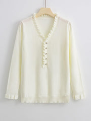 Long Sleeved Ruffled Women's Knitted Sweater - Trendy Mix