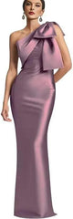 One Shoulder Prom Dress for Women Mermaid Satin Cocktail Dresses 2024 New Long Bodycon Formal Evening Gowns with Back Slit - Trendy Mix
