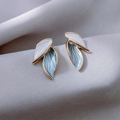 2024 Blue And White Metal Leaf Earrings Women's - Trendy Mix