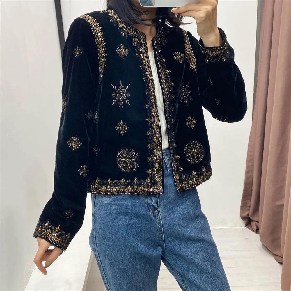 Women's Velvet Short Cardigan Jacket - Trendy Mix