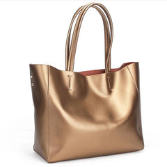 Golden Elegance Leather Shoulder Bag - Trendy Mix
