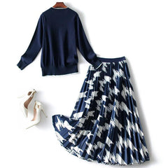 Women's Knitted Sweater & Pleated Skirt Set - Trendy Mix