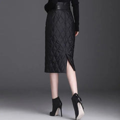 Down Cotton High-Waist Warm Winter Skirt - Trendy Mix