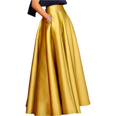 Long Skirts Pleated Gold Floor Long High Waist Bridesmaid Dress Engagement Skirt Wedding Prom Skirts for Formal Cocktail Skirt - Trendy Mix