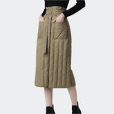 Women Winter Down Skirt High Waist A-Line Warm White Duck Down Skirts With Pockets Belt Lace-Up Plus Size Lady Casual Long Skirt - Trendy Mix