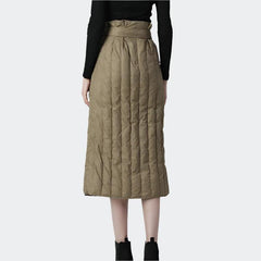 Women Winter Down Skirt High Waist A-Line Warm White Duck Down Skirts With Pockets Belt Lace-Up Plus Size Lady Casual Long Skirt - Trendy Mix