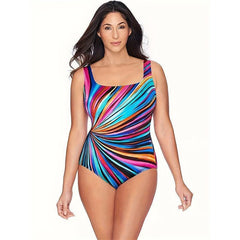 Chic Gradient Print Plus Size Long Sleeve Swimsuit - Trendy Mix