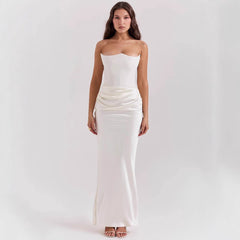 Satin Pleated Patchwork Bandeau Dress