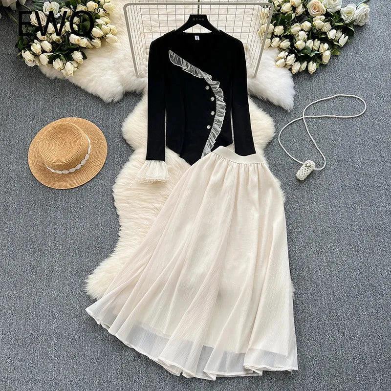 Casual Autumn 2-Piece Ruffle Set - Trendy Mix